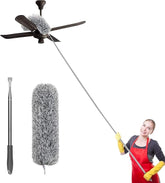 Upgraded Long Handle Microfiber Feather Ceiling Duster for Dust Cleaning Extendable Pole 30-100 Inch for Cleaning High Cobweb Stick High Ceiling Fan - Stainless Steel,Grey GenzVybs
